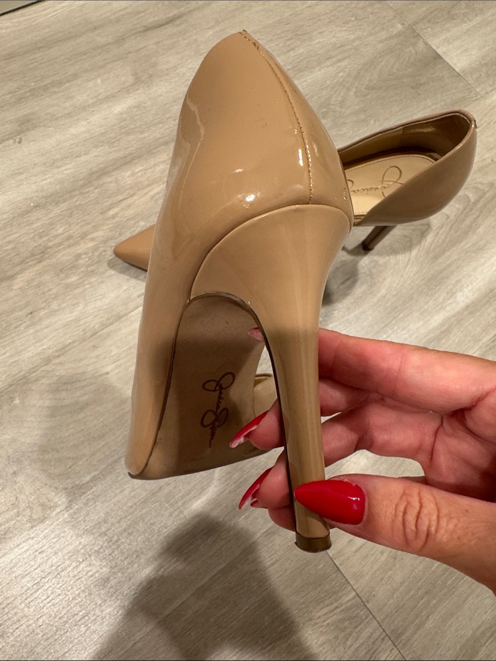 Jessica Simpson Patent Pointed-Toe Pumps in Nude - Picture 2 of 6